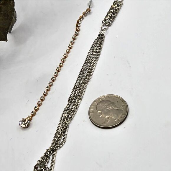"5/$25" Mismatched Long Chain Silver & Gold Tone Rhinestone Dangle Earrings - Picture 4 of 7